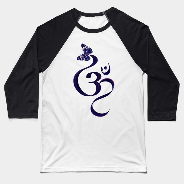 OM symbol and Butterfly - watercolor Baseball T-Shirt by Nartissima